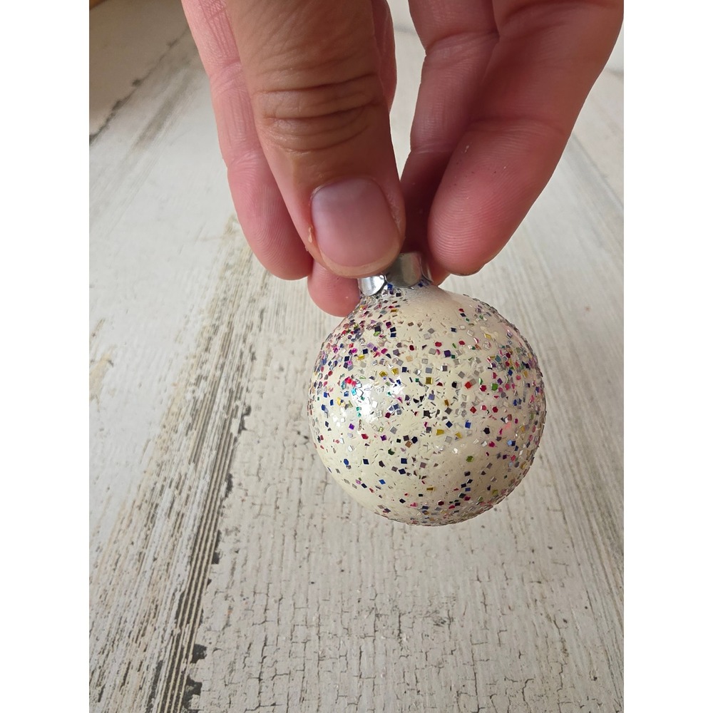 Vintage franke confetti ball mini ornament on silvered Xmas tree